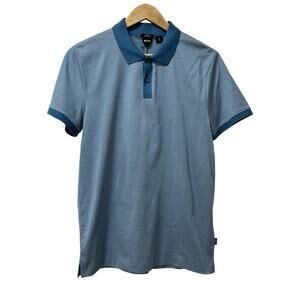 Hugo BOSS Mens Slim Fit Stripe Mercerized Cotton Polo Shirt Size M Blue Preppy‎
